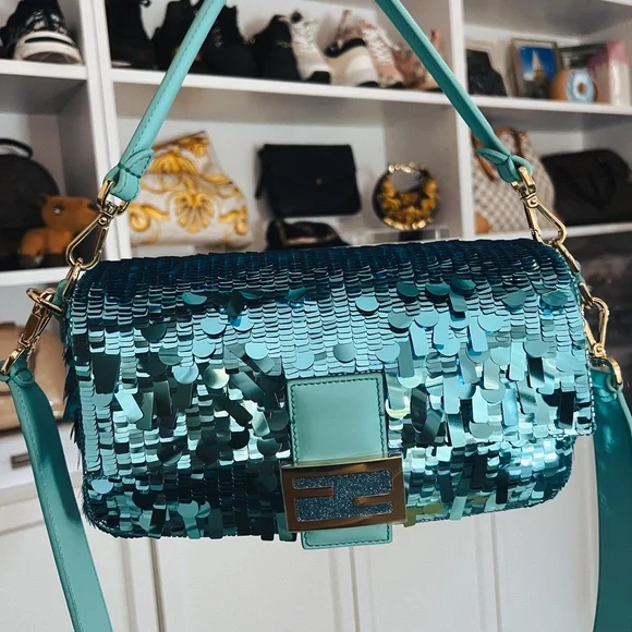 Fendi Turquoise Sequin Baguette *RARE & SOLD OUT* - Picture 4 of 15